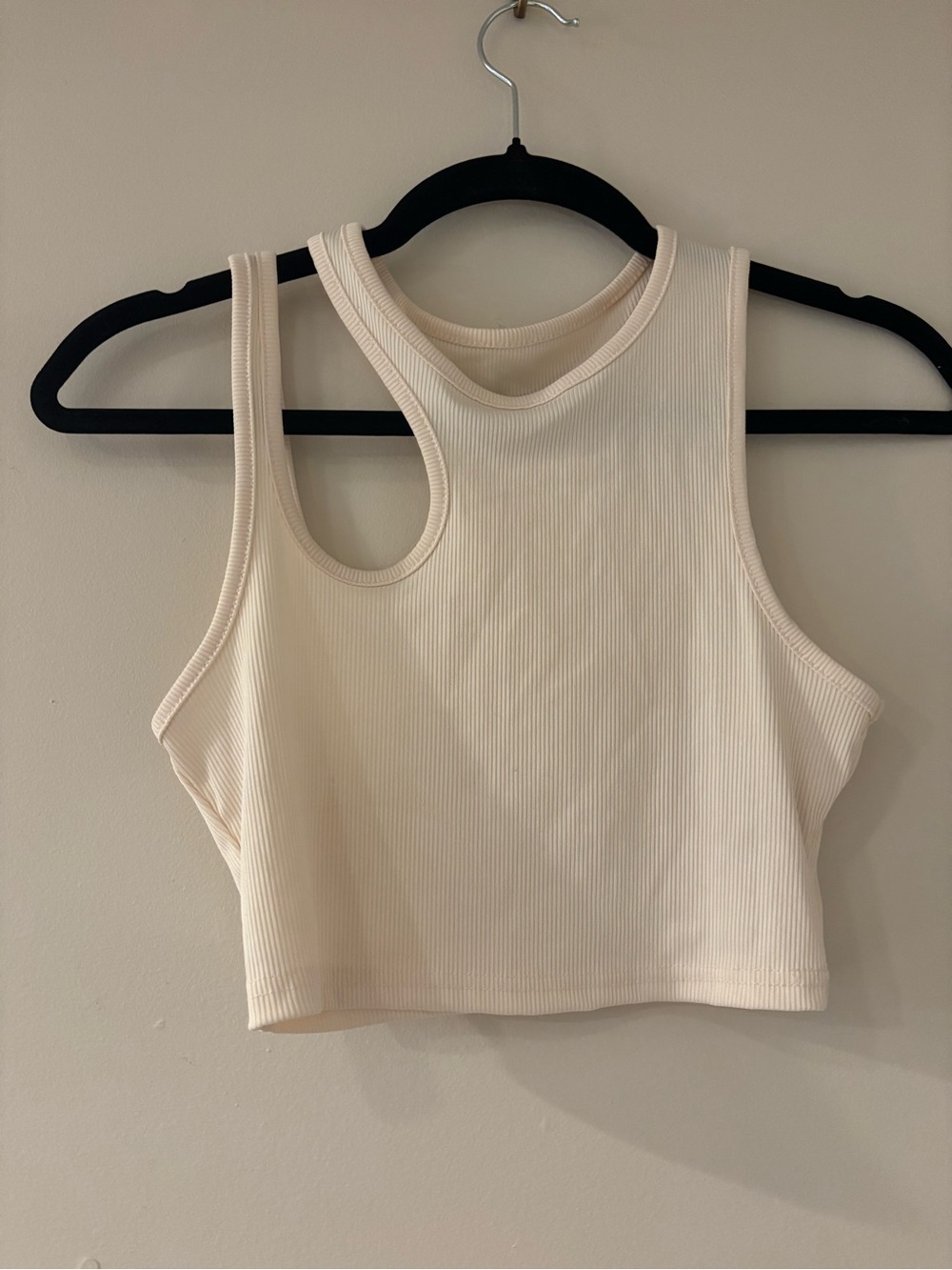 Ribbed Asymmetrical Cream Crop Tank Top